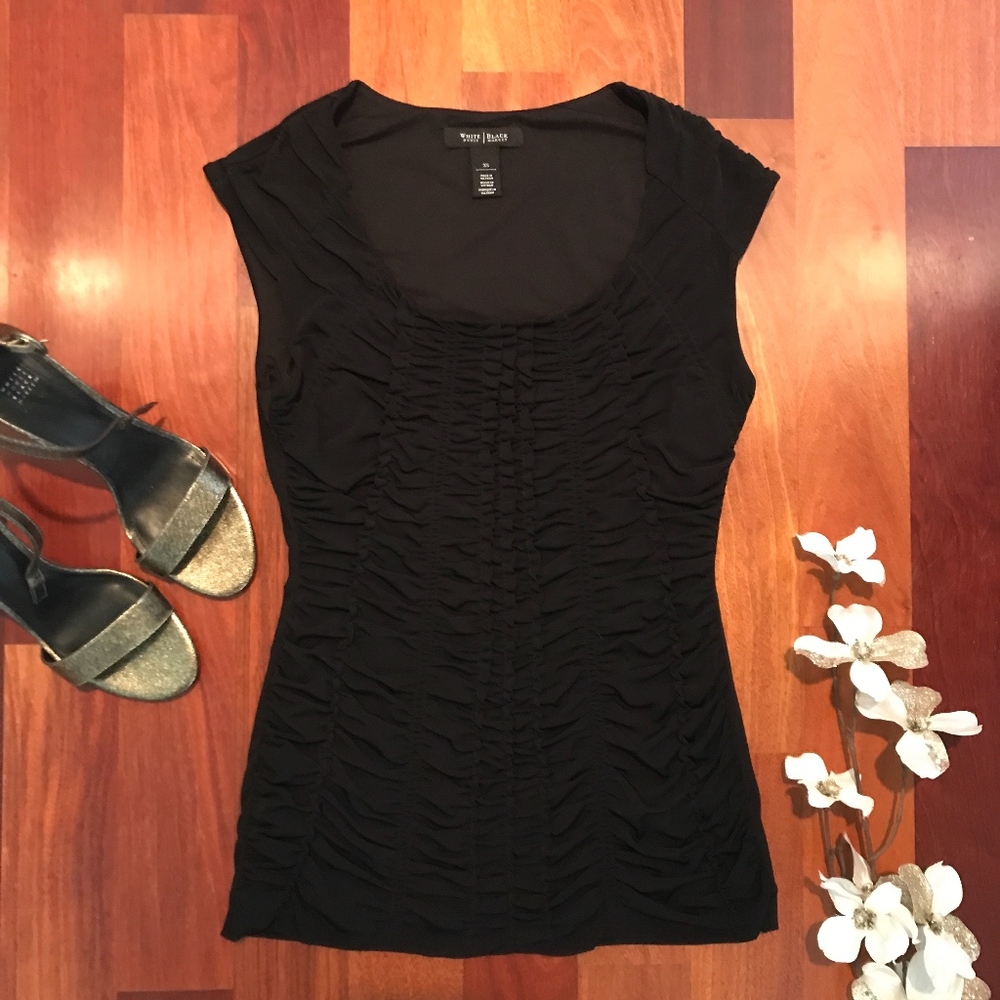 WHBM Extended Sleeve Ruched Black Tee Top EUC